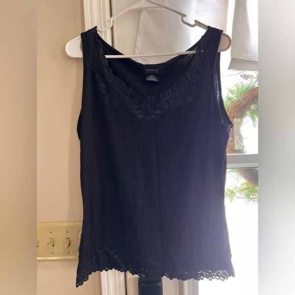 George Tops - Black Lace trimmed Tank Top